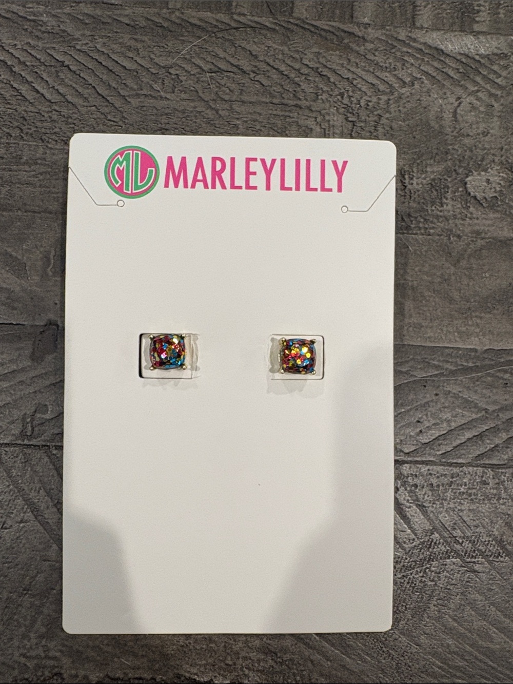 MarleyLilly Multicolor Confetti Square Stud Earrings - Women's Jewelry